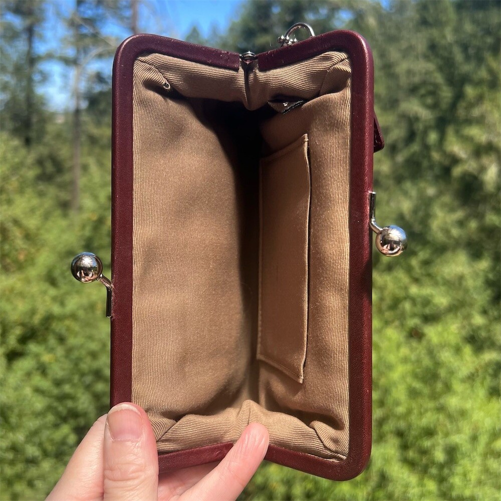 COACH VINTAGE Burgundy Suede KissLock Clutch Pouch Wallet Purse Silver Hardware - Picture 7 of 10
